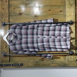 GARNET HILL PLUS SIZE 14 PLAID SHIRT DRESS PINK BLACK GRAY  LONG SLEEVE PLAID